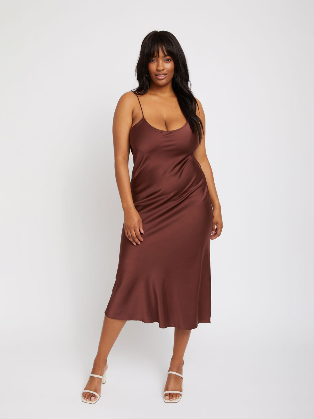 brown slip dress Balcony Moment Brown Linen Midi Dress | Trendy Women's Dress